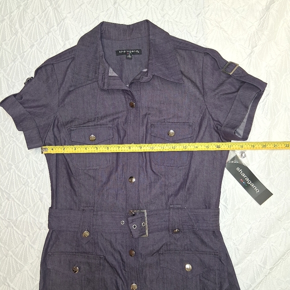 Sharagano New Dark Blue Denim Midi Dress Spring Boho Sz 4 - Picture 6 of 17